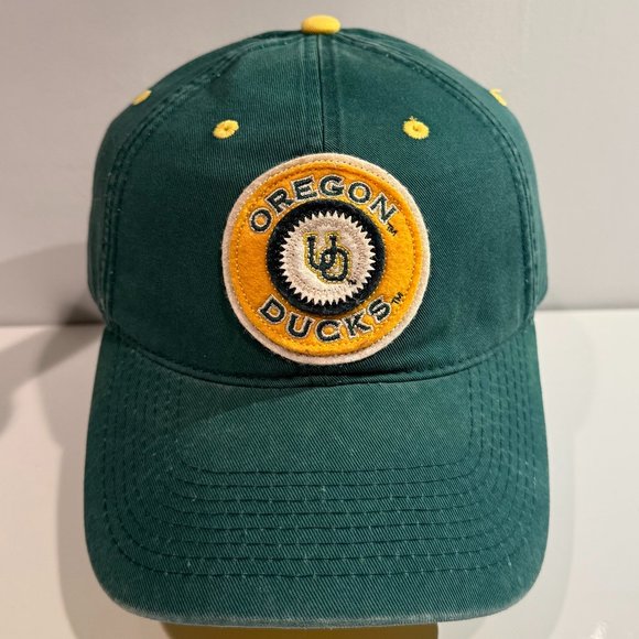Rare Oregon Ducks Drew Pearson Strapback Adjustable Hat Cap Cotton Green/Yellow - Picture 1 of 6